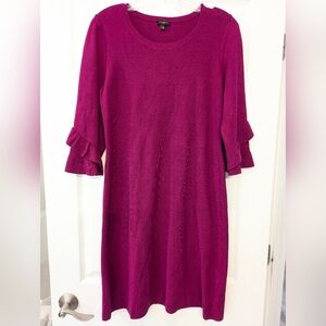 Talbots Sweater midi stretch purple Dress ruffle Sleeve office business size M
